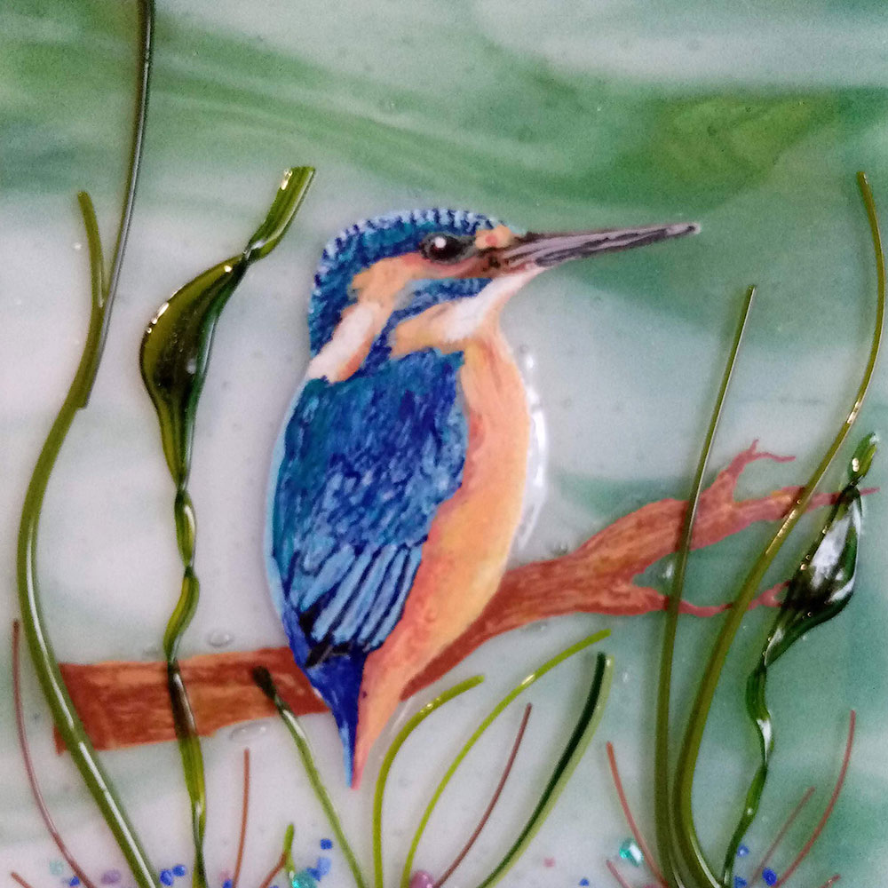 Art glass bluebird painting